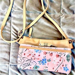 Time & True pink floral print vinyl crossbody